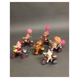 6 Vintage Tin Tricycle Wind-Up Toys