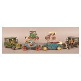 6 Vintage Tin Litho Old Time Cars
