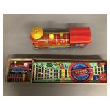 2 Vintage Train-Themed Tin Toys with Boxes