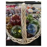 Glass Fishing Floats, Woven Basket