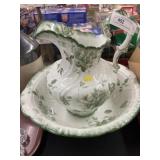 Porcelain Transferware Pitcher and Bowl