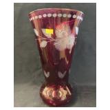 Cranberry Etched Glass Vase