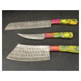 Damascus Blade Crafted Knives and Cleaver
