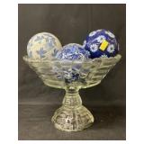 Glass Compote with Porcelain Carpet Balls