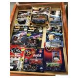 Crafted Wooden Showcase with Nascar Collectibles