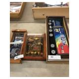 (3) Crafted Wooden Showcases & Nascar Collectibles