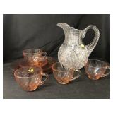 Depression Glass with Pressed Glass Pitcher