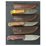 (3) Damascus Blade Crafted Knives