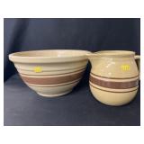 Stoneware Banded Mixing Bowl with Pitcher