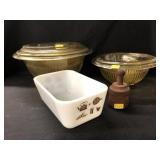 Amber Glass Mixing Bowls, Refrigerator Dish, etc.