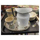 Chinaware Bowls with Enamelware Pitcher