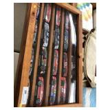 Crafted Wooden Showcase with Nascar Collectibles