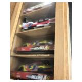 Crafted Wooden Showcase with Nascar Collectibles