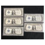 (5) 1928 $1 Silver Certificate Funny Back Notes