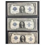 (3) 1923 $1 Silver Certificate Large Notes