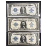 (3) 1923 $1 Silver Certificate Large Notes