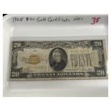 1928 $20 Gold Certificate Note