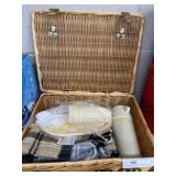 Wicker Picnic Basket, Blanket and Picnic Supplies