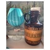 Art Glass Vase with German Pottery Jug