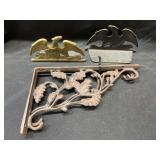Brass Eagle Form Bookends w/ 2 Metal Wall Brackets