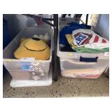 (2) Storage Totes/Lids- M&M Clothing, Plush Toys