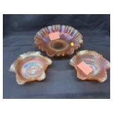 (3) Fenton Smooth Rays Carnival Glass Bowls
