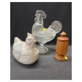 Hen On Nests with Turned Wood Canister