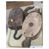(2) Primitive Wooden Pulleys