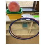 White Boards, 5 Plastic Totes, Ball
