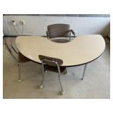 6ft Half Circular Work Table w/ Chairs