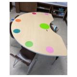 6ft Half Circular Work Table & 5 Brown Chairs