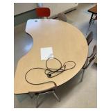 6ft Half Circular Work Table w/ 5 Various Chairs