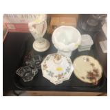 Milk Glass with Heisey Sugar and Creamer, etc.