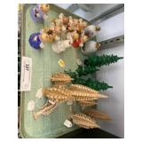 German Carved Wood Trees with Porcelain Ornaments