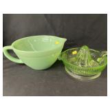 Jadeite Batter Bowl with Uranium Glass Juicer