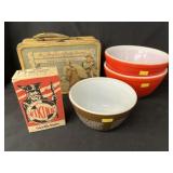 Roy Rogers Lunch Box with Pyrex Mixing Bowls
