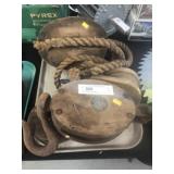 (3) Vintage Wooden Pulleys