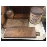 Carved Wood Pencil Boxes with Syrup Cans