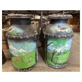 (2) Paint Decorated Milk Cans