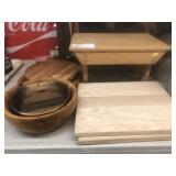 Wood Crafted Bench, Cutting Boards and Bowl