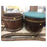 (2) Wood Metal Banded Buckets