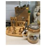 German Wood Nativity Scene with Stein and Puzzle