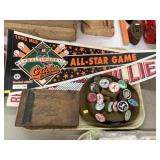Sports Pennants and Buttons, Cigar Box