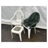 (2) Plastic Chairs & Side Table