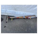 Broom, Pitch Fork, 2 Axe Handles, Hoe