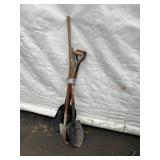 2 Spade Shovels, Scoop Shovel & Flat Shovel