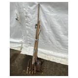 Flat Shovel, 2 Pitchforks, Rake