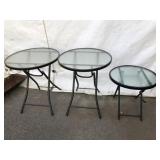 (3) Aluminum Folding Glass Top Side Tables