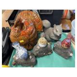 Garden Figurines with Ceramic Turkey Canister