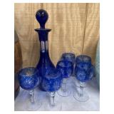 Cobalt Cut Glass Decanter Set